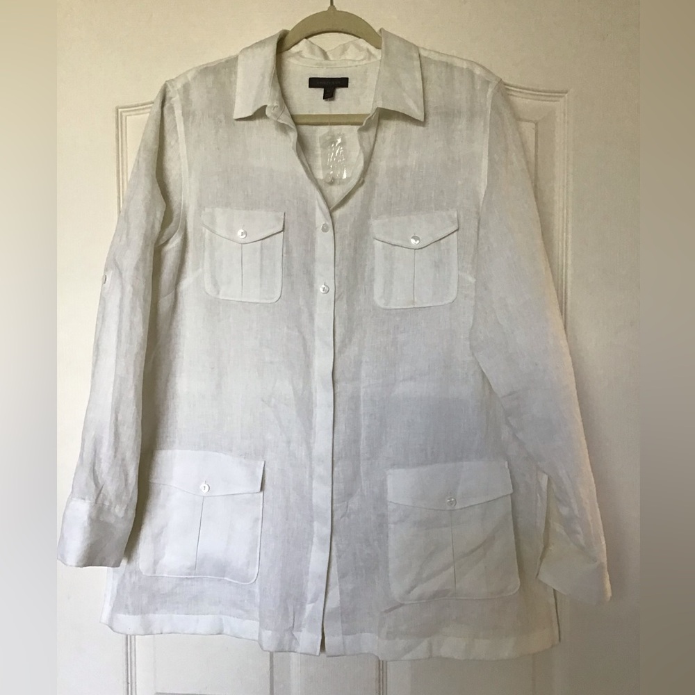 100% linen, white shirt with pockets
